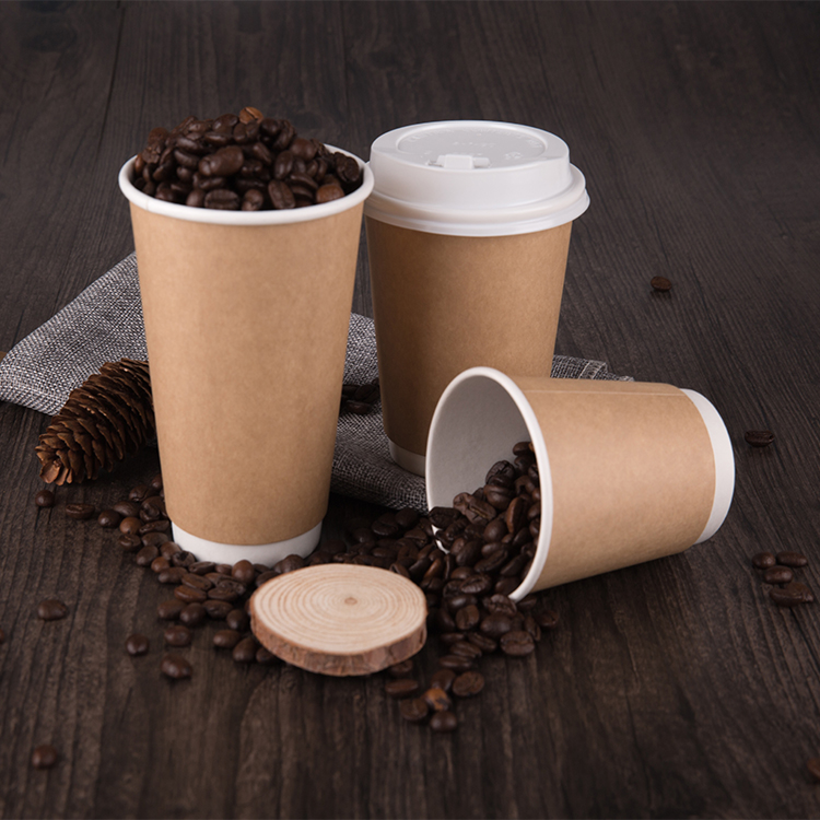 Disposable Kraft Paper Printed Coffee Tea Hot Drink Cup 12oz with Lids