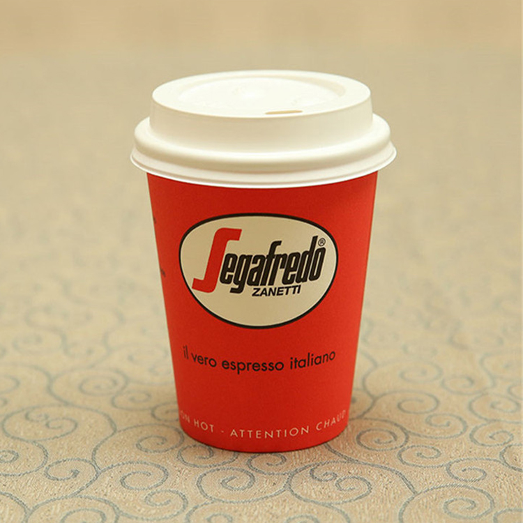 Printed Disposable Single Wall Paper Coffee Cup With Lids