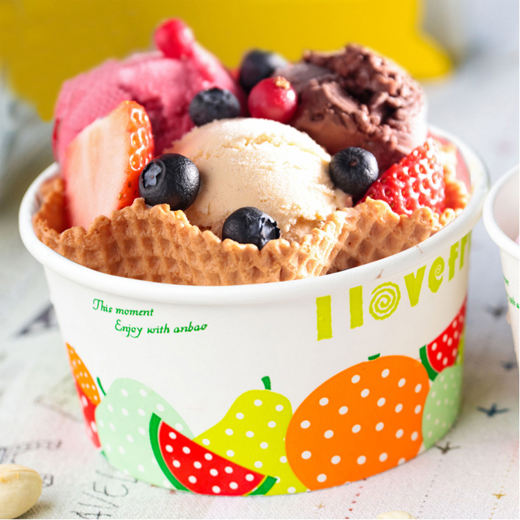 Eco-Friendly Customized Frozen Yogurt Ice Cream Paper Cup With Lid