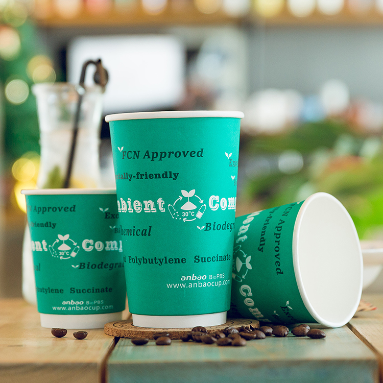 100% Biodegradable Disposable BioPBS Coated Coffee Paper Cup
