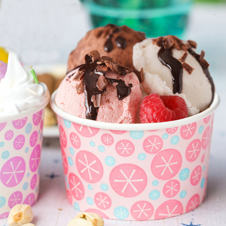 Disposable Paper Bowl For Ice Cream Yogurt Logo Brand Custom Printed PE Coated Food Grade Package Supplier