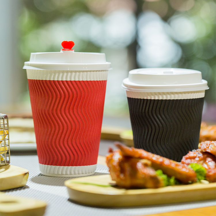 Eco Friendly Take Away Ripple Paper Cup With Lid