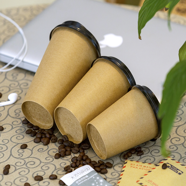 Disposable Eco Friendly Double Wall Kraft Coffee Paper Cup With Lid